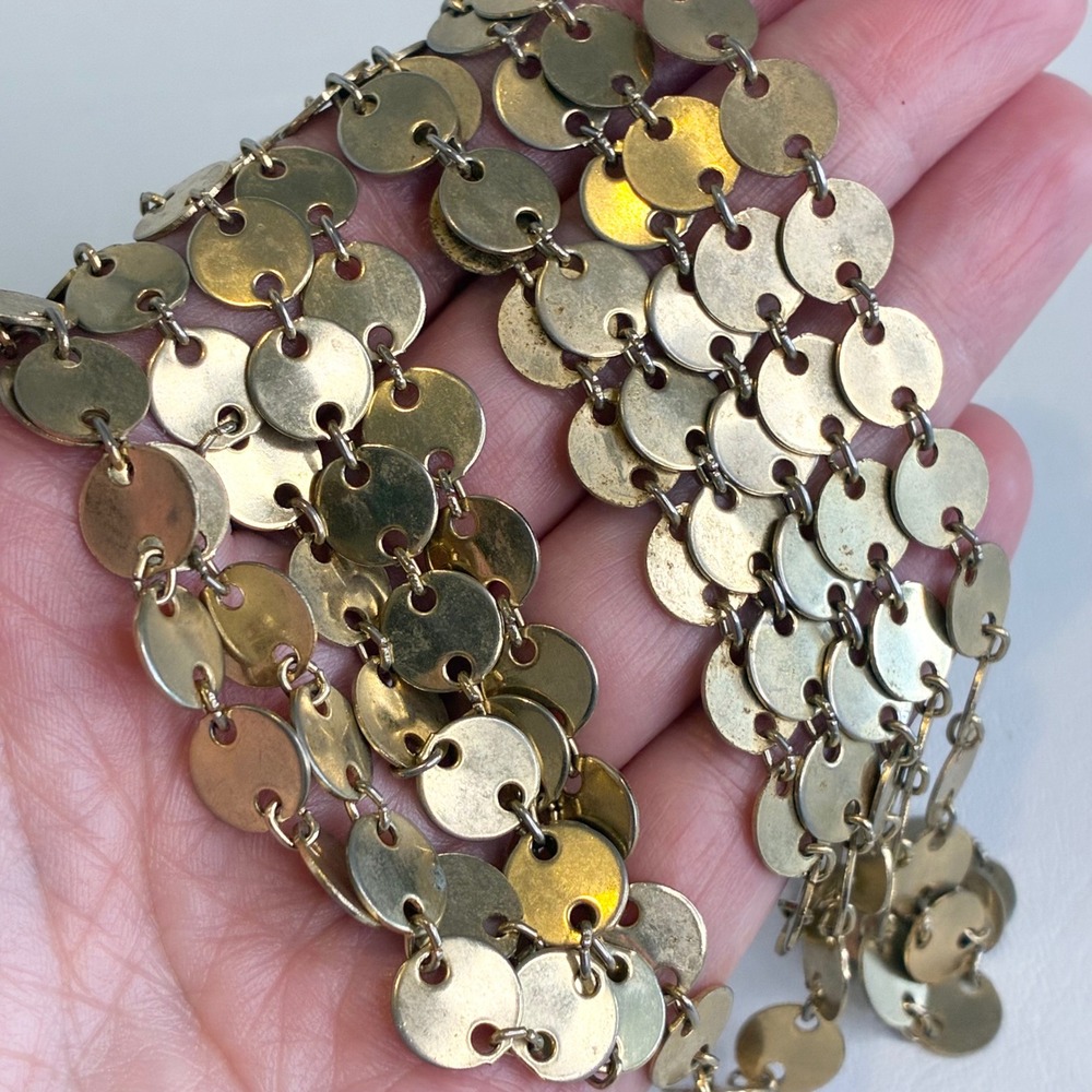 Vintage Necklace Gold Tone Flat Disc Coin Link Long Opera Length 55"